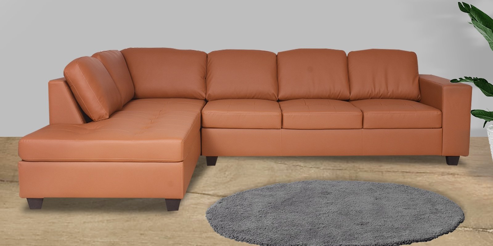 Urel RHS 3 Seater Sectional Sofa in Tan Colour